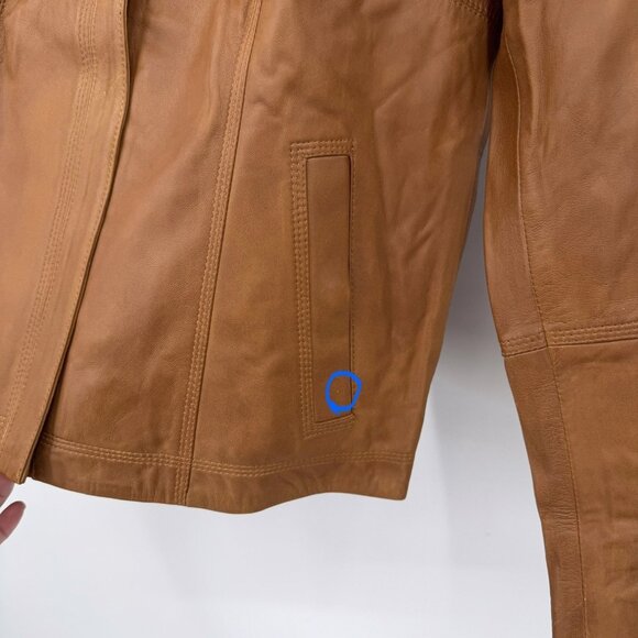 Quince 100% Leather Stand-Collar Jacket size M Women's in Cognac Brown Full Zip - Picture 8 of 16